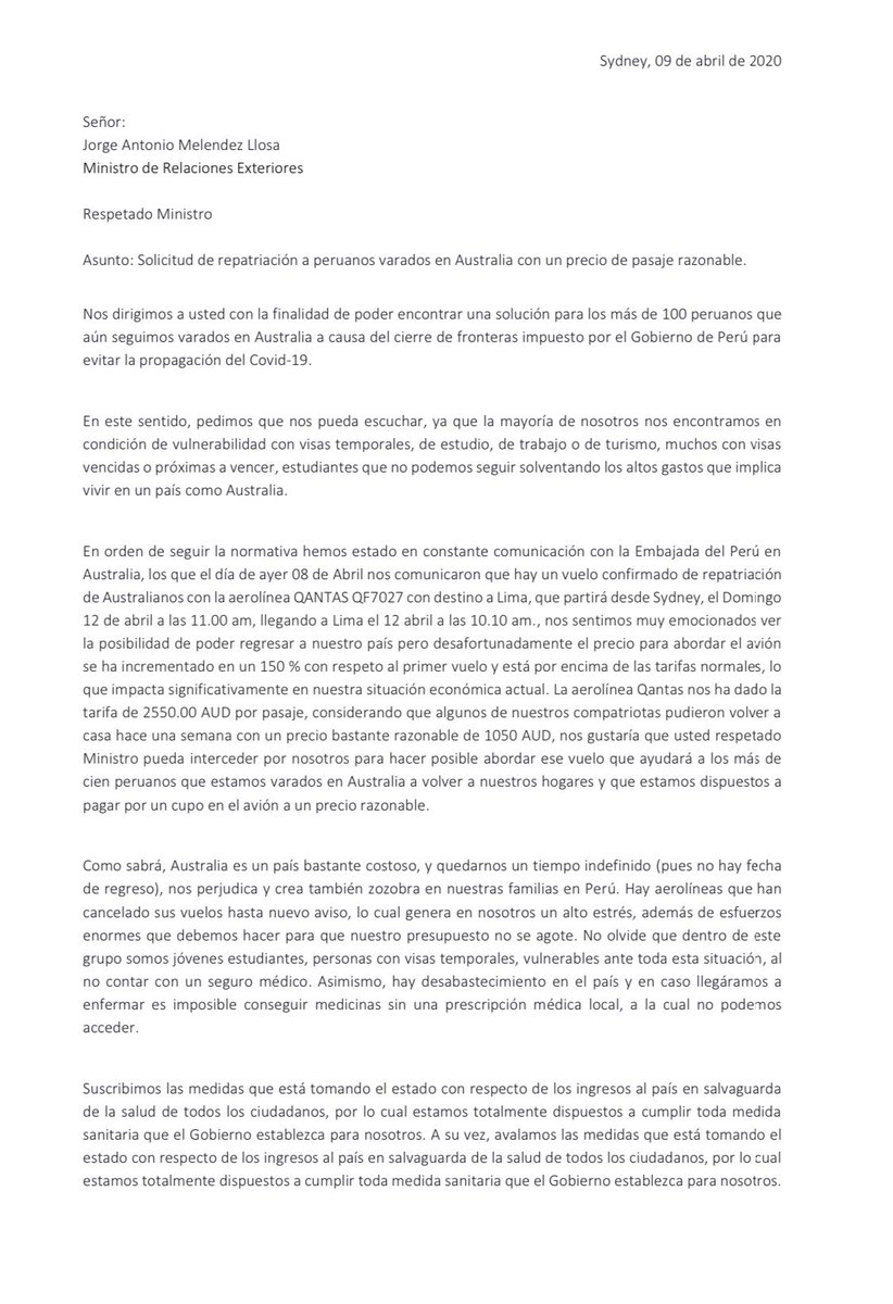 PeruanosVarados's tweet photo. 2550$AUD es lo que nos quiere cobrar una aerolínea para poder regresar a nuestro país. Por qué el gobierno peruano no nos ayuda a regresar a nuestro país. Nuestros recursos se acaban @CancilleriaPeru  El vuelo pasado también pagaron nuestros compatriotas pero esto es un exceso https://t.co/rK8fBmSyr0