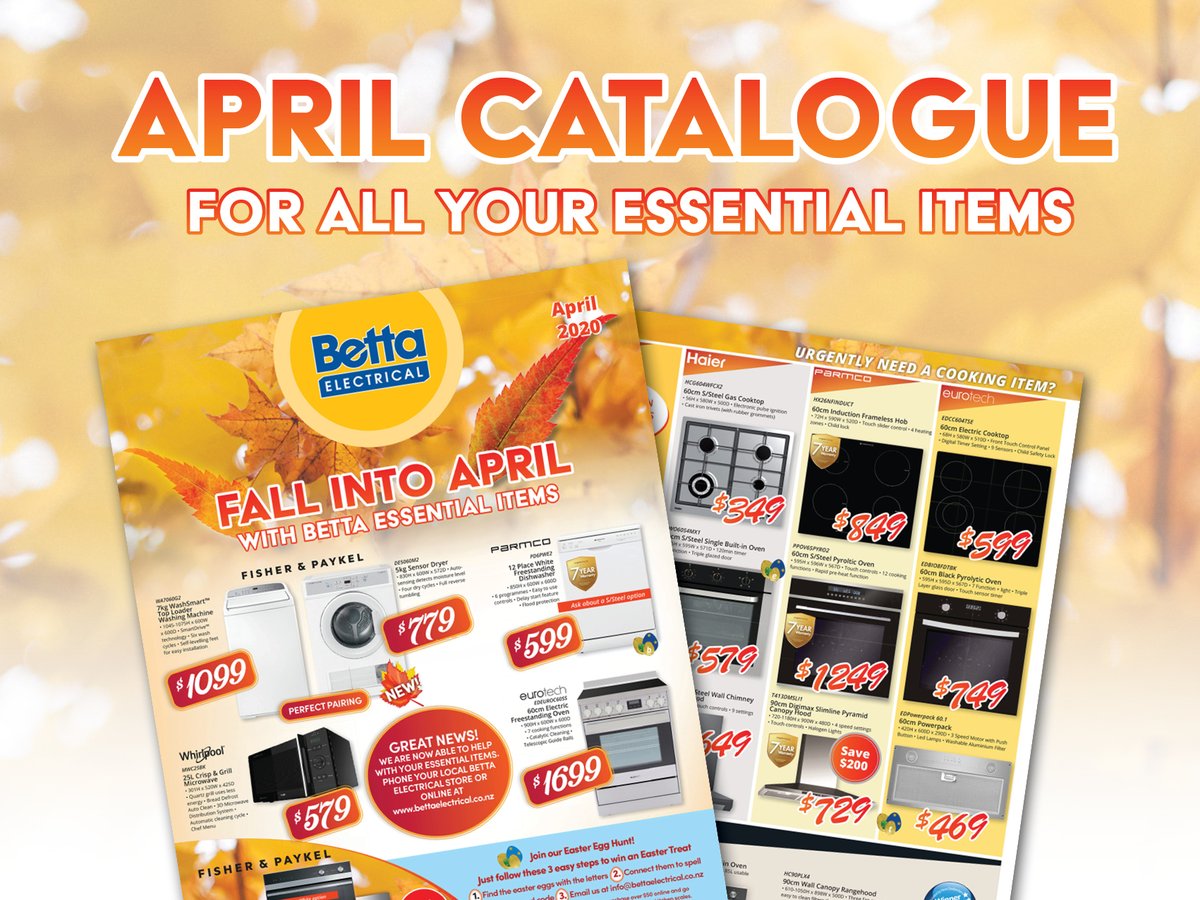 Fall into April with Betta Essential Items - mailchi.mp/bettaelectrica… We are now able to help with your essential items. Browse our catalogue and shop online or phone your local Betta Electrical store.