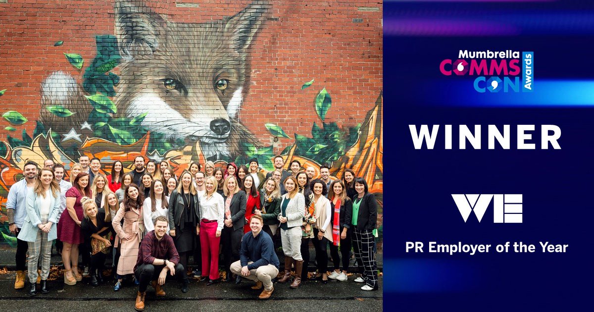 Kass_Sells's tweet photo. Congratulations to our @WEcomms Australia team for being named PR Employer of the Year by Mumbrella. #CommsConAwards #WECelebrate #WEAreWE https://t.co/nWNSEMxtgK
