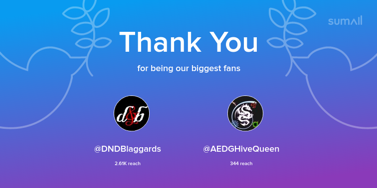 BrianRaif's tweet photo. Our biggest fans this week: DNDBlaggards, AEDGHiveQueen. Thank you! via https://t.co/dHOUupzJpx https://t.co/FkTSHDNOEj