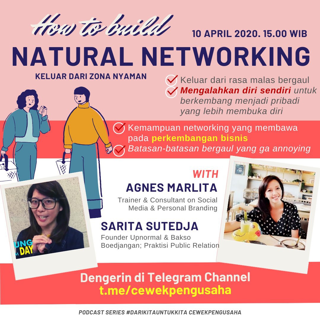 Ga boleh lagi ada alasan "ga bisa bergaul". Karena itu bs bikin bisnis kita lama berkembang. Belajar dari para expert.. Dengerin podcast lengkap nya di t.me/cewekpengusaha