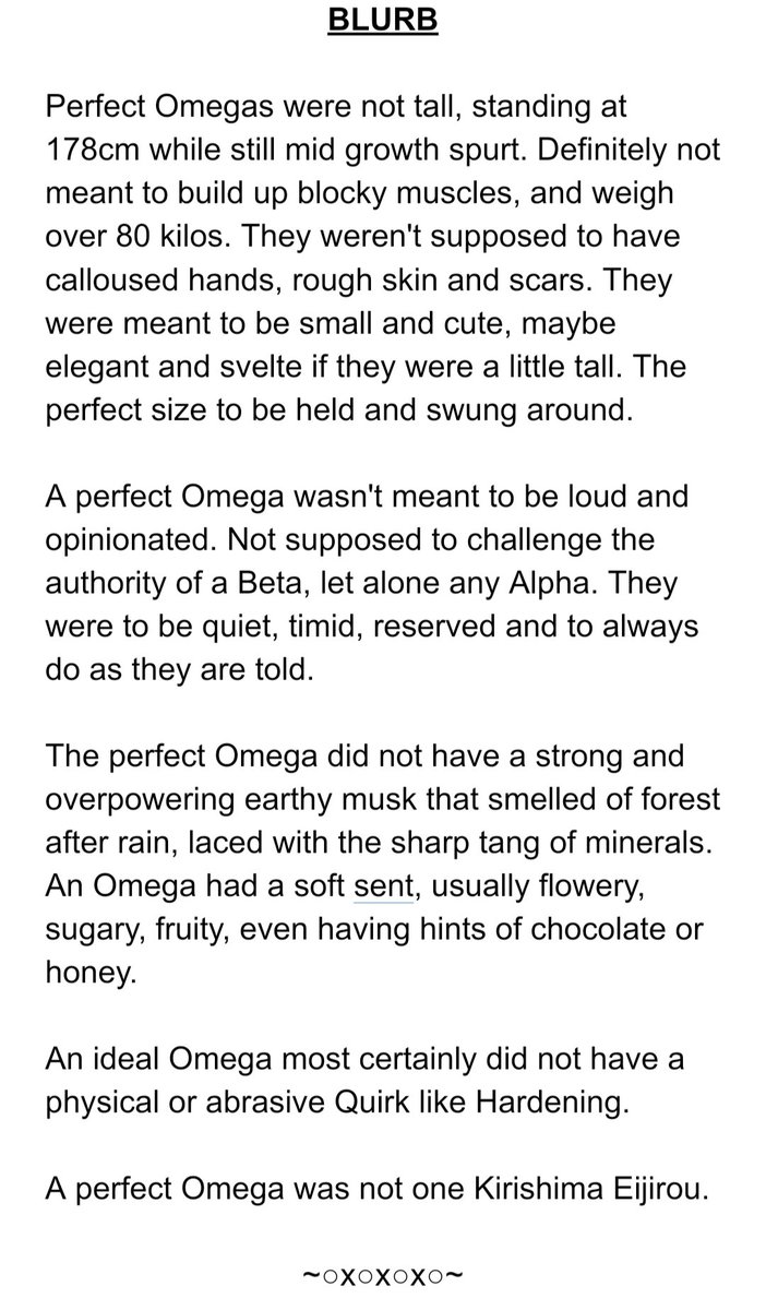 ~xoxo| A Perfect Omega |oxox~ #krbk  #kiribaku  #bakushima  #fanfic CW:Nontraditional ABOOmega!KiriAlpha!BakuNegative Self Image/EsteemMiscommunicationSexual Tension Will Add CW If Needed During ThreadBlurb is the Picture: