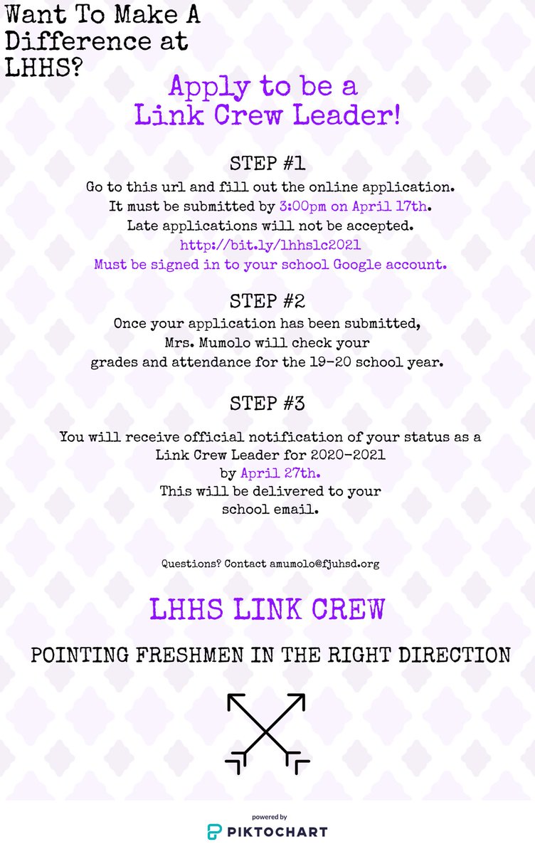 school may be out, but link crew is still in!! apply to be a link crew leader for the 20-21 school year 💜 <a href="/LaHabraHS/">La Habra High School🏴󠁧󠁢󠁳󠁣󠁴󠁿</a> <a href="/lahabraguidance/">LHHS Counselors</a>