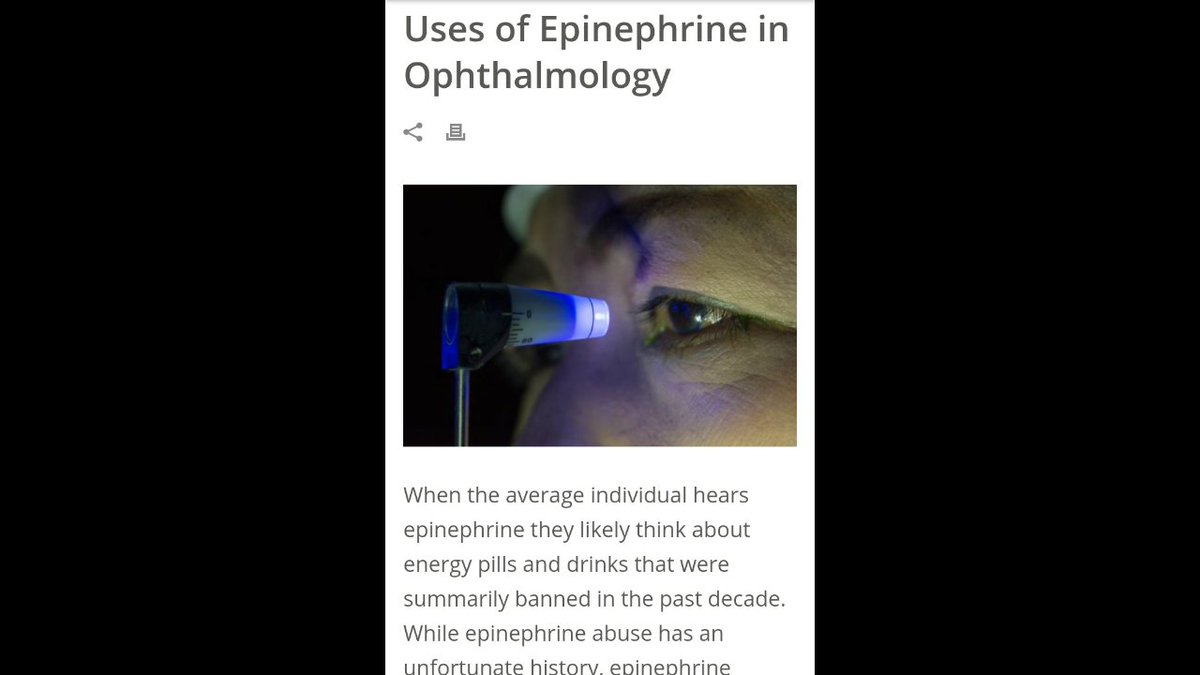 Uses of Epinephrine in Ophthalmology...One of the rarer side effects from prolonged epinephrine eye drop use is the buildup of adrenochrome deposits in the eye.  https://maranoeyecare.com/2017/05/uses-epinephrine-ophthalmology/