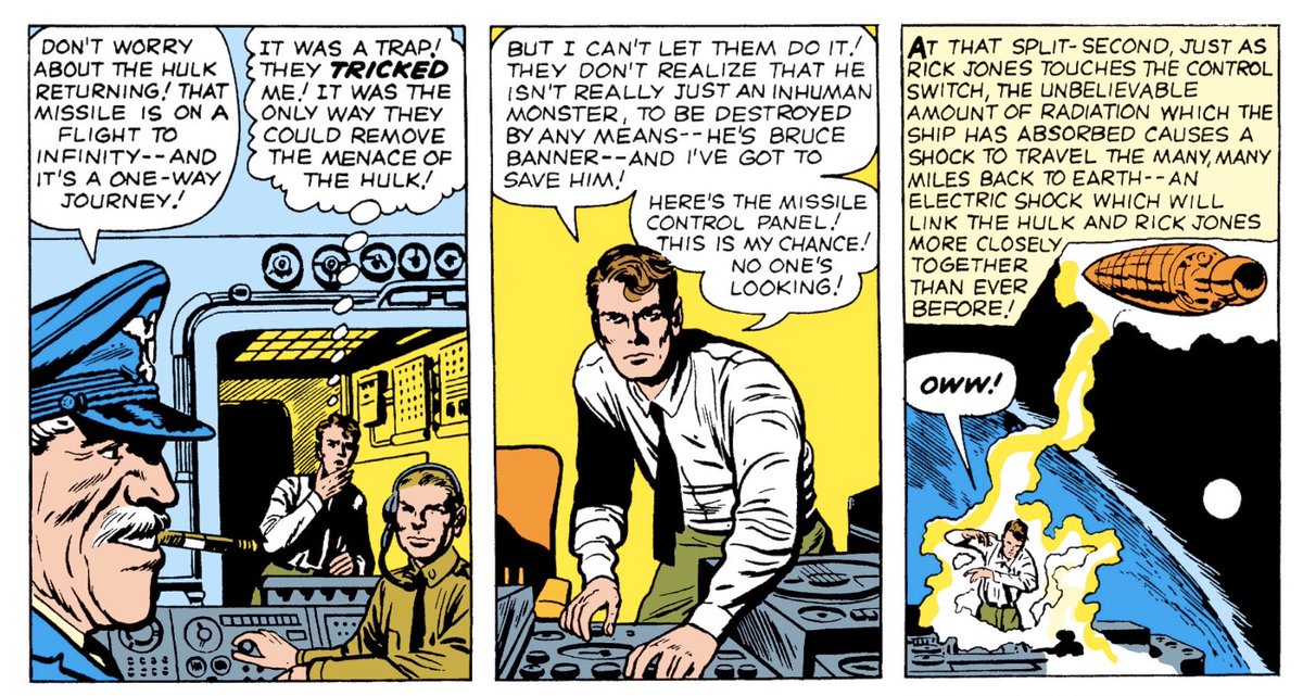 ...but you also got Rick Jones being able to control a mindless Hulk because he touched a switch who’s signal was connected to a rocket imprisoning the Hulk thar was traveling through a cosmic radiation belt...