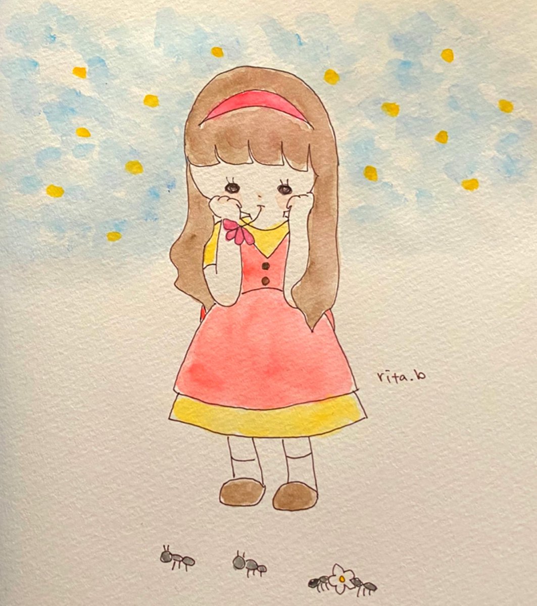 Rita Beaker アリさん それ たべられるのかな イラスト イラスト好きさんと繋がりたい 絵描きさんと繋がりたい 水彩 芸術同盟 女の子イラスト