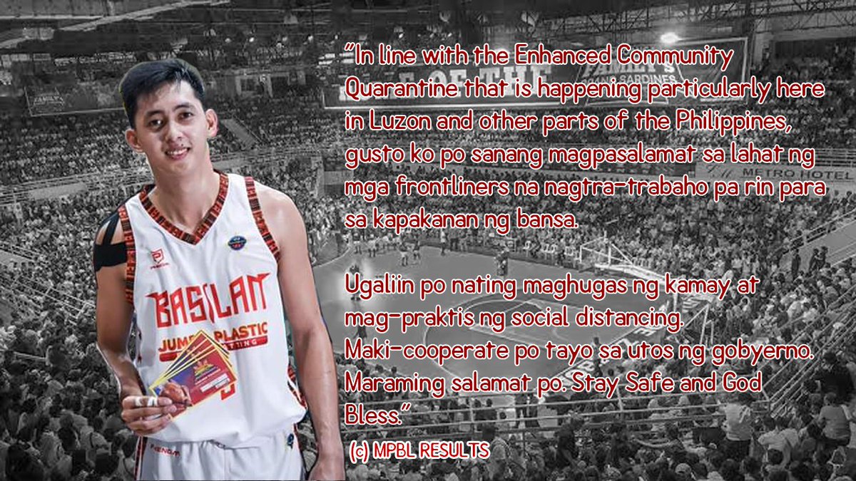 May paalala at pasasalamat si Allyn Bulanadi ng Basilan Steel para sa mga ka-MPBL at sa frontliners.

MPBL stories 👇
ligangpinoy.blogspot.com

Video: m.facebook.com/story.php?stor…

#mpbl #COVIDー19 #COVID19PH #COVID19 #basketball #Philippines