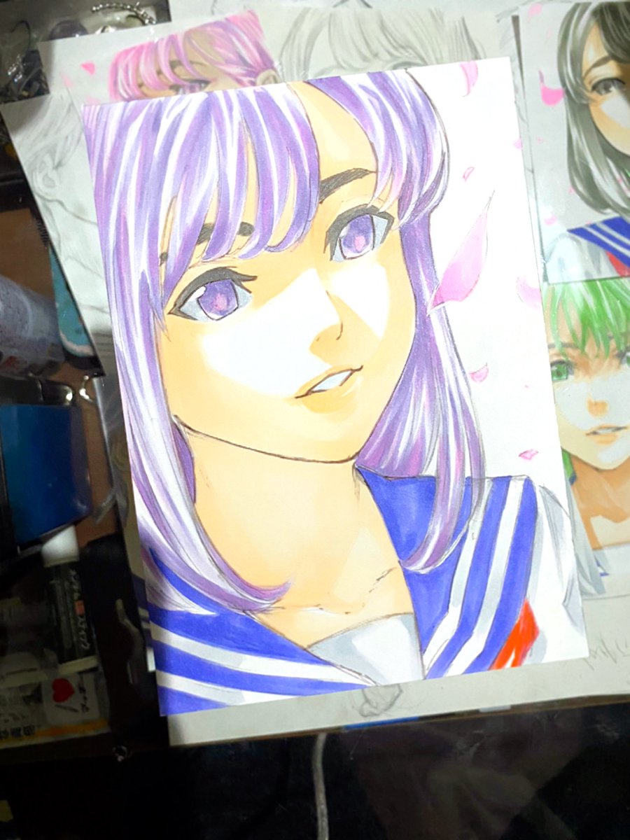 Dai Part 女子高生 セーラー服 女性 ヘアスタイル 紫髪 ファッション 春 卒業 友達 夢 希望 未来 世界 Love イラスト 漫画 アニメ 絵 コピック