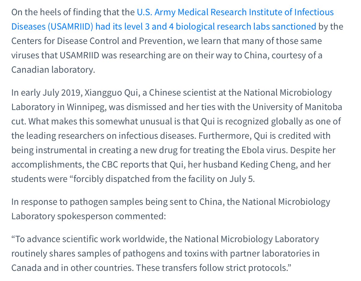 Dr Qui was sending viruses to China from Canada, for research