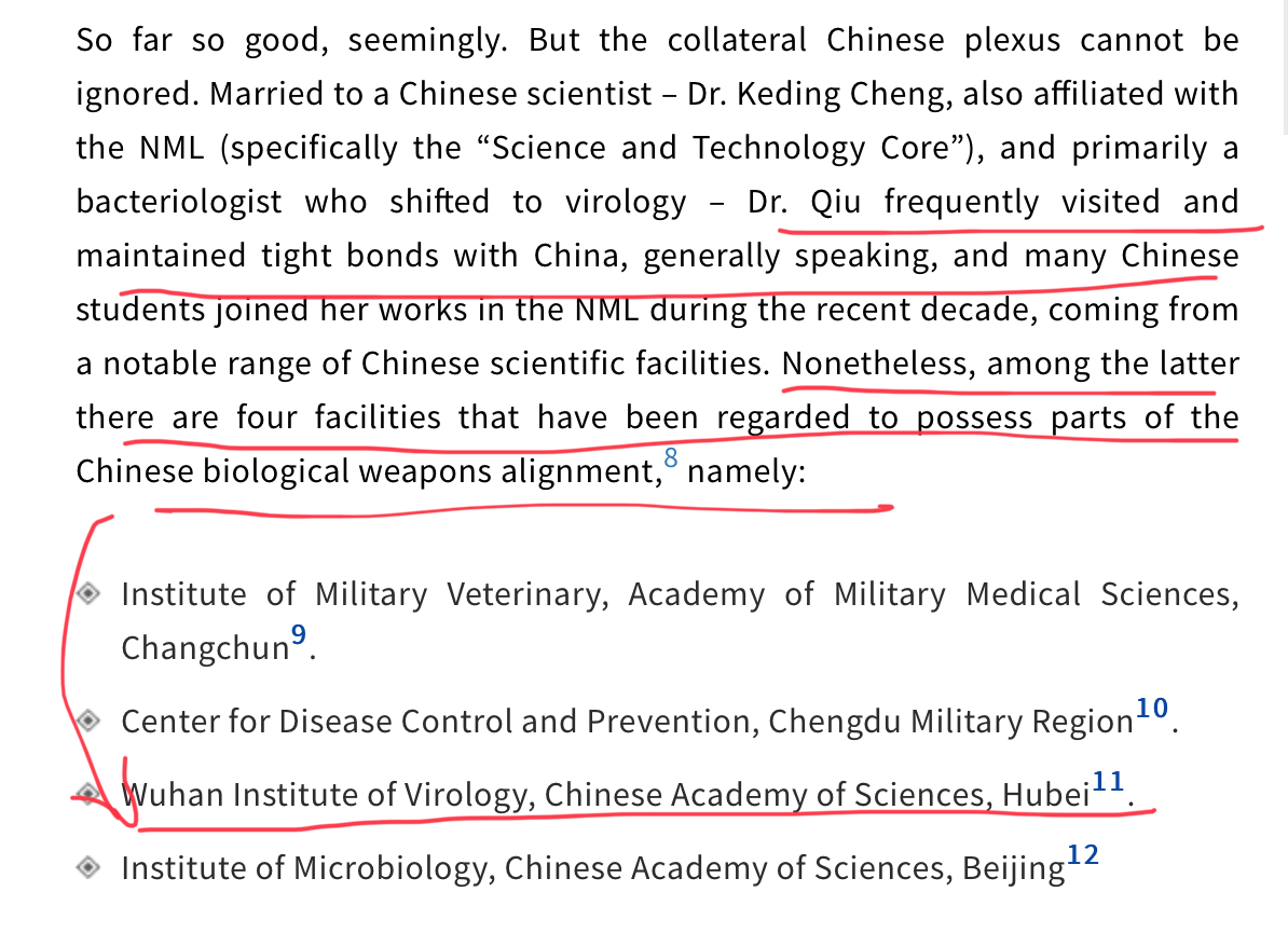Dr Qui worked with FOUR CCP institutions who work on biological weaponsincluding the lab at Wuhan