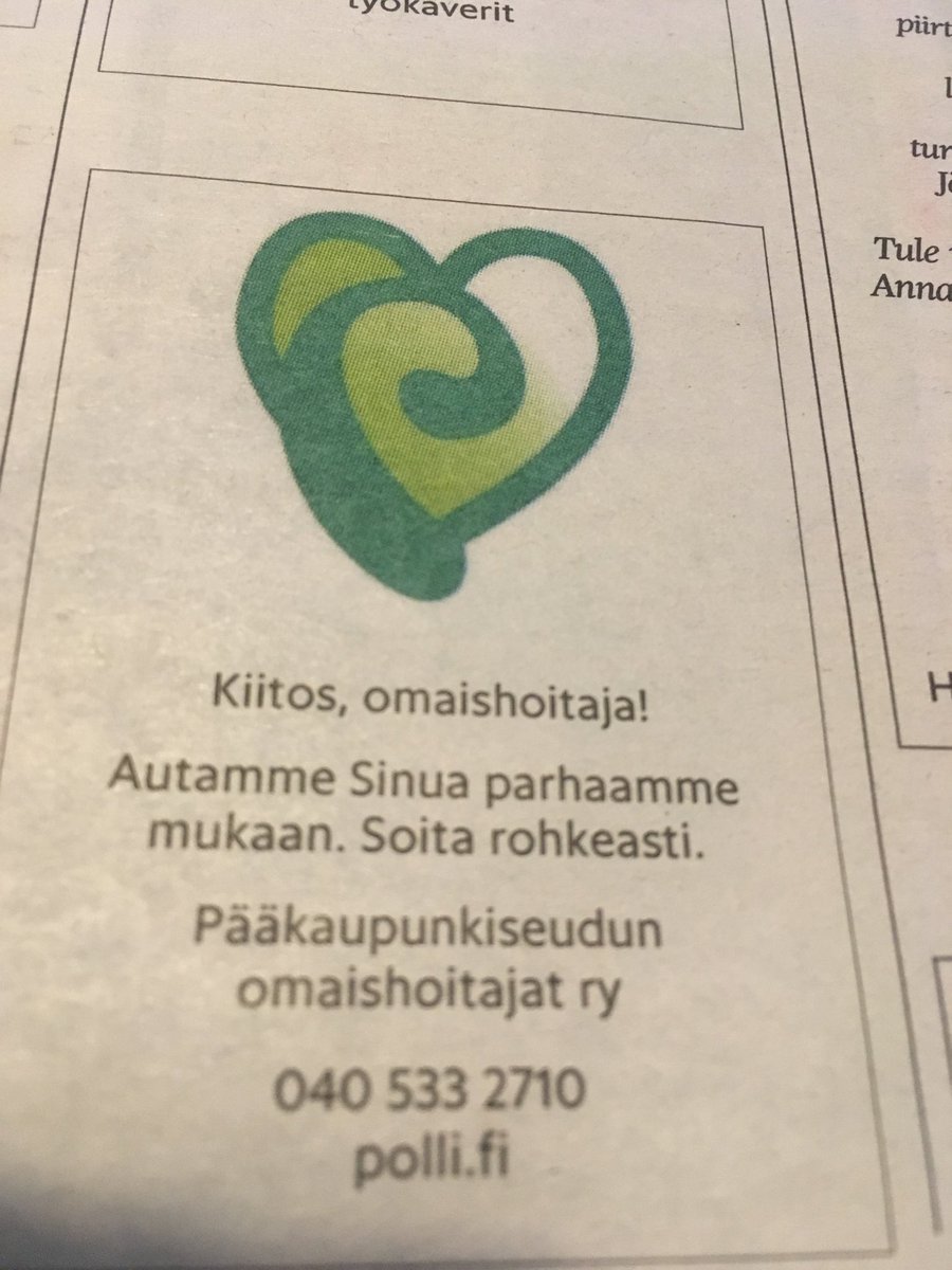 Tervonen Sari-Minna (@tervonensm) on Twitter photo <a href="/omaishoitajat/">Pääkaupunkiseudun omaishoitajat ry</a> Helsingissä ja Vantaalla eli Polli löytää tuen tarpeessa olevia omaishoitajia HS:n ilmoituksella 10.4.. Etsivä työ paikallaan! @omaishoito @Oh_verkosto #omaishoitoyhteiso <a href="/Vapaavuori/">Jan Vapaavuori</a> <a href="/sannavesikansa/">Sanna Vesikansa</a> <a href="/JuvaKati/">Kati Juva</a> <a href="/omaishoitajat/">Pääkaupunkiseudun omaishoitajat ry</a> Helsingissä ja Vantaalla eli Polli löytää tuen tarpeessa olevia omaishoitajia HS:n ilmoituksella 10.4.. Etsivä työ paikallaan! @omaishoito @Oh_verkosto #omaishoitoyhteiso <a href="/Vapaavuori/">Jan Vapaavuori</a> <a href="/sannavesikansa/">Sanna Vesikansa</a> <a href="/JuvaKati/">Kati Juva</a>