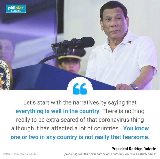 FROM OUR ARCHIVES: In February 2020 the first  #COVID19 death outside of China was recorded in the country. President Rodrigo Duterte said that Filipinos did not need to be scared of the virus, saying it will eventually die "of natural death" Read here:  https://www.philstar.com/headlines/2020/02/04/1990292/duterte-ncov-die-natural-death