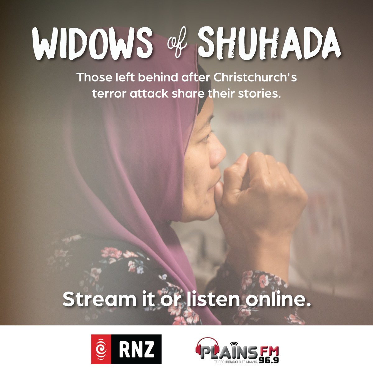 Looking for fresh listening for Easter lockdown? #WidowsOfShuhada takes you on a unique and compelling journey from the comfort of your sofa. A March 15 mosque attack memorial produced by <a href="/plainsfm/">Plains FM</a> thanks to <a href="/radionz/">RNZ</a> / <a href="/NZonAir/">NZ On Air / Irirangi Te Motu</a> Innovation fund. Listen at bit.ly/2RDS2hV