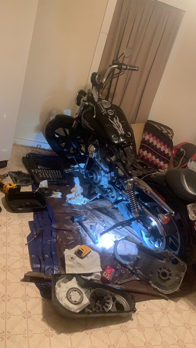 Drakevaught's tweet image. Quarantine has me thinking I can be a Harley mechanic🥴🥴