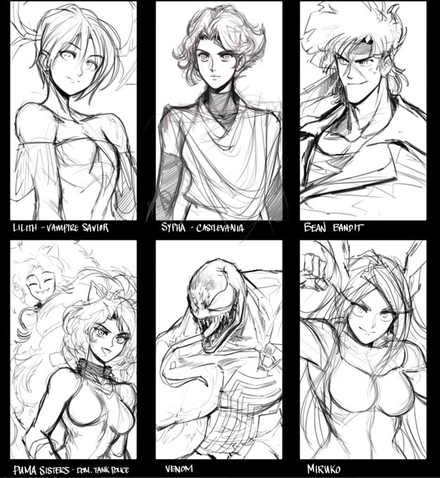 Made some progress! Here's the rough sketches #SixFanarts 