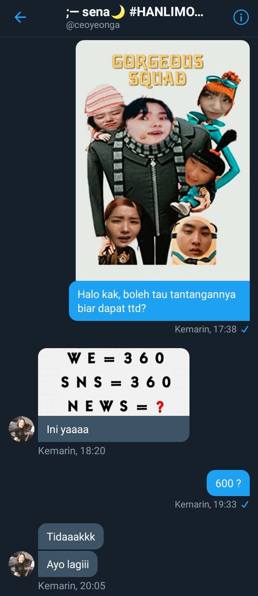 Itu kak dyo typo. Terlalu bersemangat nebak ya, maksudnya kak dyo udah dapat clue nomor 6. Setelah di tebak ternyata kak  @ceoyeonga setelah di dm, kami pun di kasi tantangan. Dan berhasil dong, masa ndak pula. Makasih kak senaa hehehe