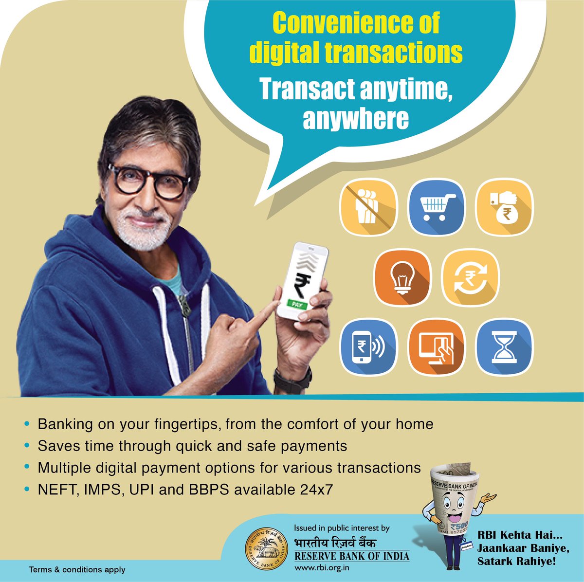 RBI Kehta Hai...
Pay Digital, Stay Safe!
<a href="/RBI/">ReserveBankOfIndia</a> <a href="/DasShaktikanta/">Shaktikanta Das</a> <a href="/SrBachchan/">Amitabh Bachchan</a> #rbitoday #rbigovernor  #COVID19 #IndiaFightsCoronavirus  #StayHomeStaySafe        facebook.com/RBISays
