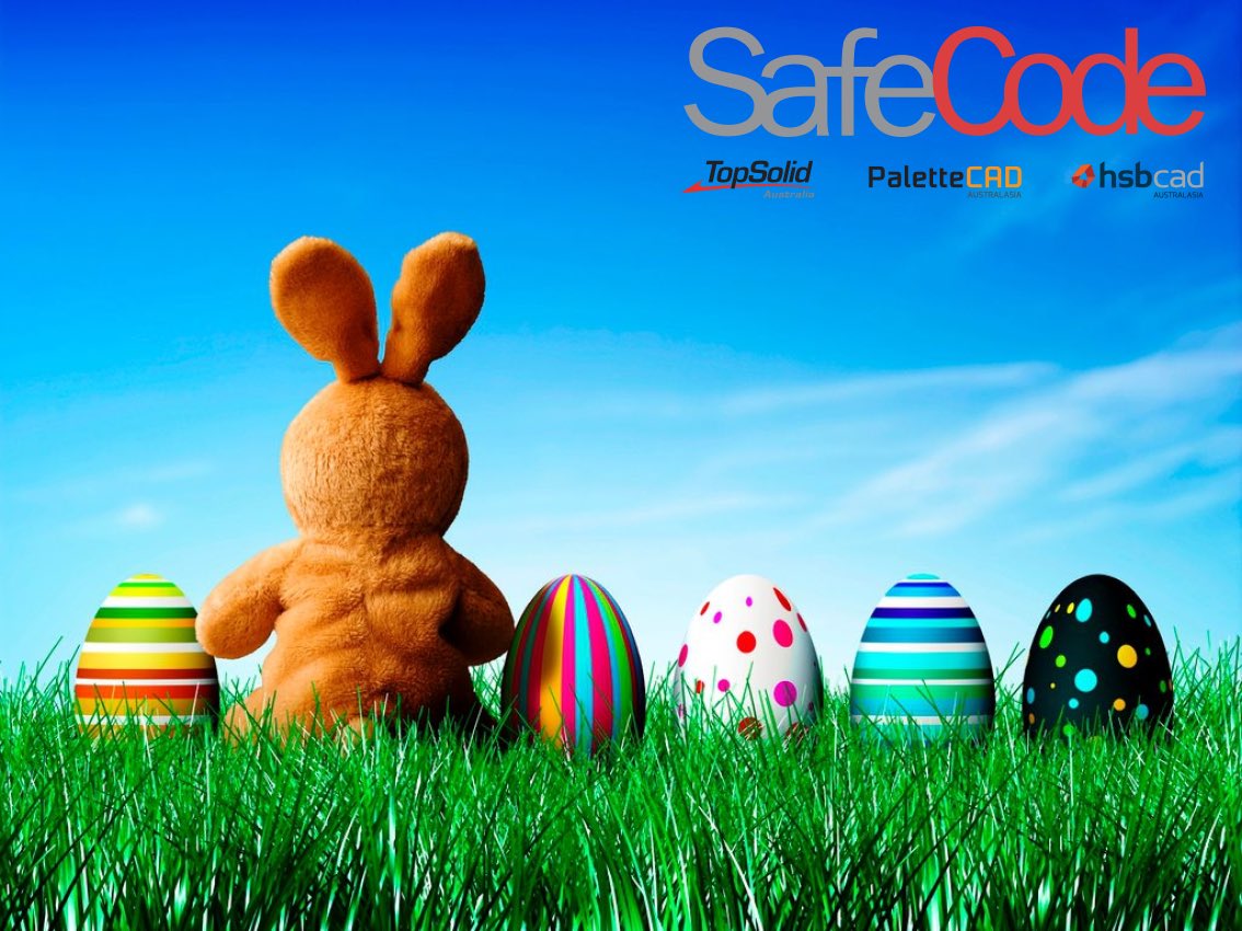 MySafeCode's tweet image. Wishing you all a safe and happy Easter from the team at SafeCode, TopSolid & PaletteCAD.
We will be out of the office from 5PM Thursday, 9th of April and re-opening 8:30AM Tuesday, 14th of April.