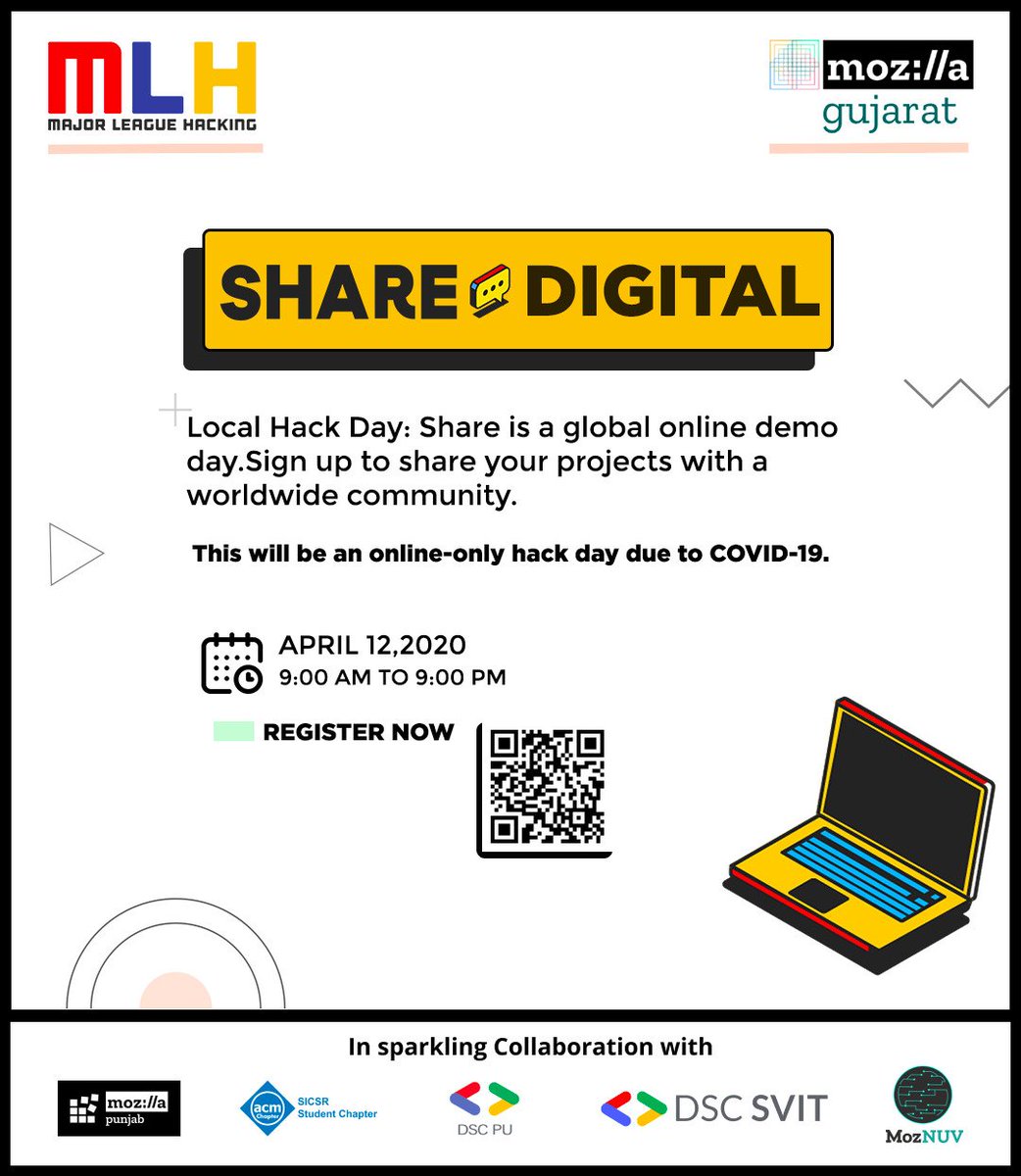 MozPunjab's tweet photo. ππ₯ π₯ π₯ π₯ π
Announcing MLH Local Hack Day Share Digital on 12th of April 2020! Hack from your home and Share your projects with people all around the globe! π
Register here: https://t.co/8fuyNCUCYU π
And join our Discord here: https://t.co/hHfXb19QyI π https://t.co/BLgX6abvmy