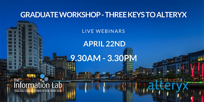 Interested in some FREE <a href="/alteryx/">Alteryx</a> training from the current cohort at <a href="/theinfolabie/">Information Lab Ireland</a> Graduate program?? Come and join us for a series of webinars on Wed 22nd April! We'll be covering RegEx, Macros and Spatial analysis. 

Click the link below to sign up! 

bit.ly/2xi43SV