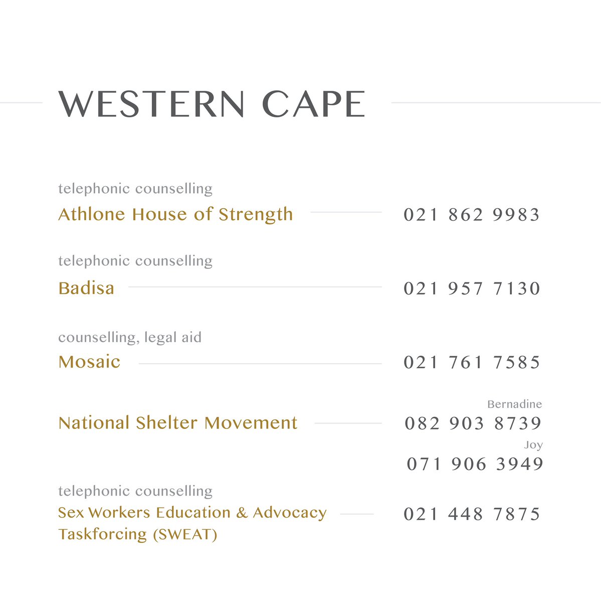 UyineneMrwetya1's tweet photo. Gender-based violence contacts by province - a thread
.
We encourage you to share this information to help reach someone that needs it. 
.
#GBV #NotoGBV #lockdown #lockdownsouthafrica https://t.co/hkp56lRkRR
