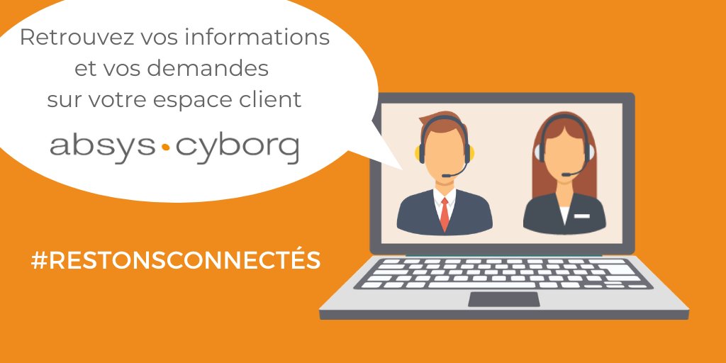 AbsysCyborg's tweet photo. [#RestonsConnectés] Absys Cyborg reste à votre écoute et continue de vous accompagner à distance grâce à votre Espace Client Absys Cyborg.
Pour vous connecter à votre Espace Client ➡️ https://t.co/xWO2KdesrM
Besoin d’aide ? Contactez-nous ➡️ extranetclient@absyscyborg.com https://t.co/CigX9wLF9q