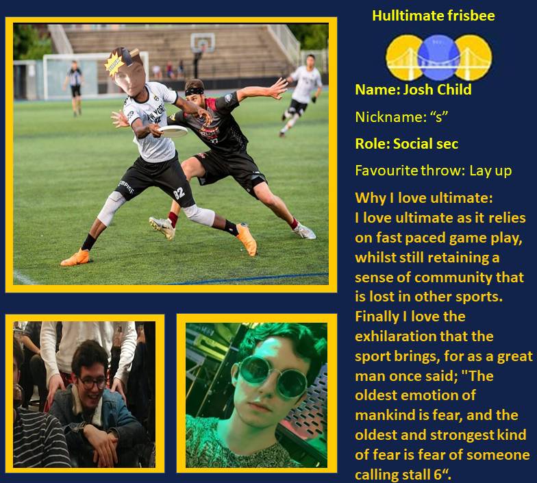 Introducing the committee: Social Sec.
The social secs organize and run the clubs weekly socials, making sure everyone is having a fun time. They are also the clubs welfare officers. 

#hulluni #hullsport #ultimatefrisbee