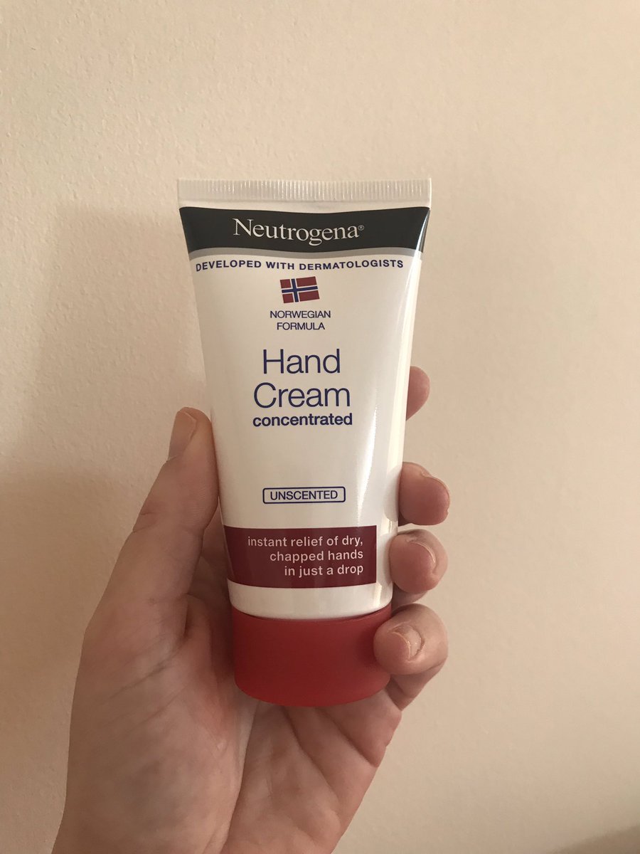 This from  @Neutrogena probably the best hand cream during the day if you are in the middle of cooking etc and will wash multiple times. Slight barrier cream vibe. Really good. Short and tall tubes, it’s the same stuff inside. Get the unscented one with the red lid.  #cleansafe