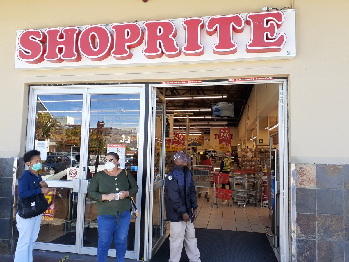 Shoppers are turned away at  @Shoprite_SA in Strand if they are not wearing masks. Securities say management told them to not allow anyone in without a mask.