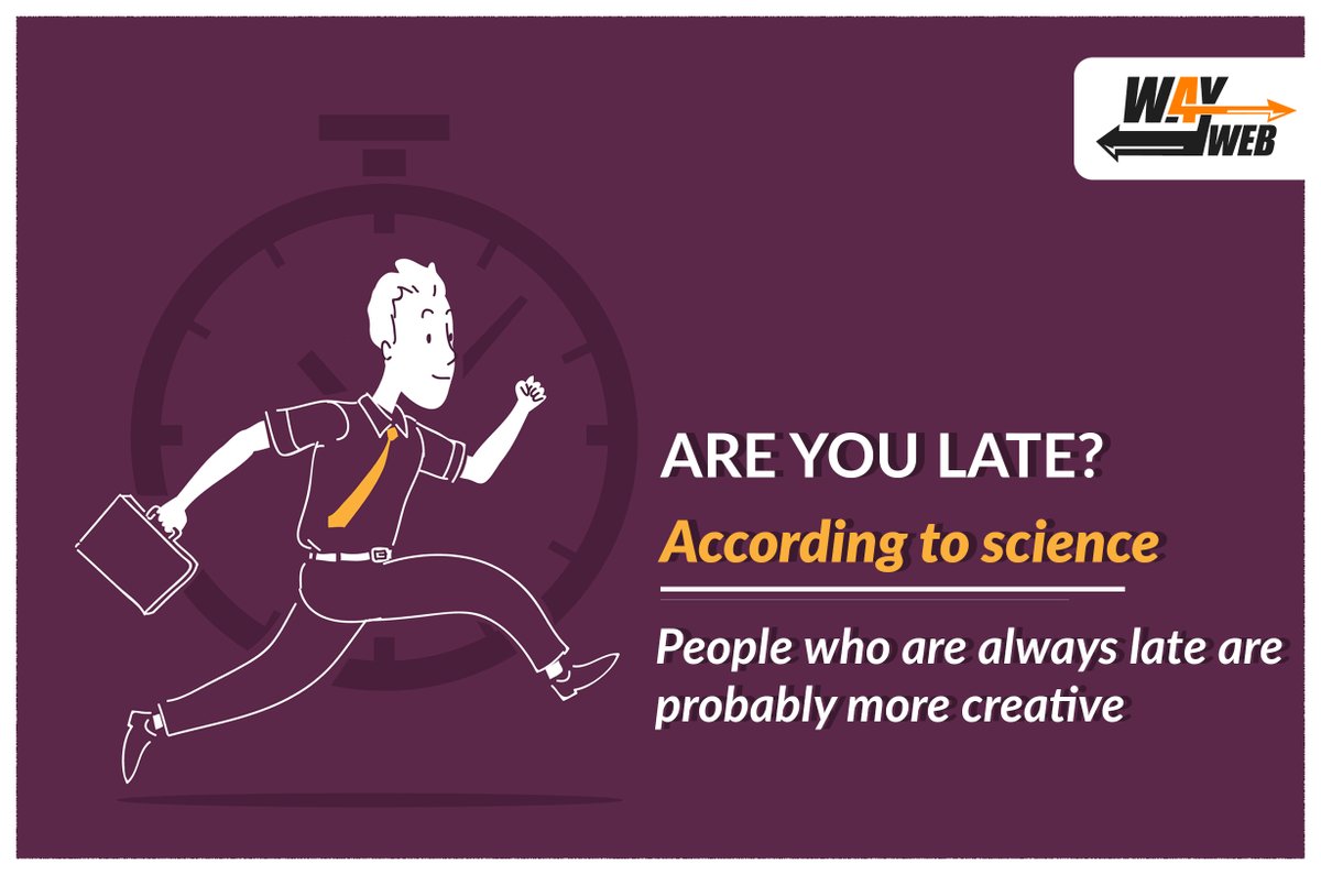 WayForWeb's tweet photo. According to science, people who are always late are more successful and live longer. Really?
.
.
.
#funnyfacts #interestingfacts #latecomers #successful #creative #facts #B2B #wayforweb https://t.co/2okJWKRwN9