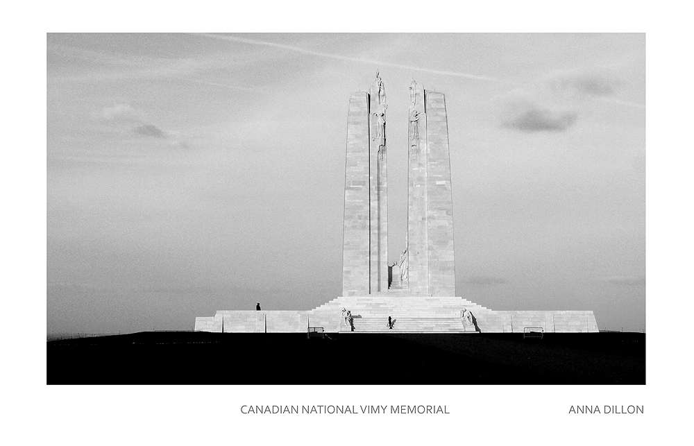 I visited Vimy Ridge in May 2015 to see the landscape that Paul Nash had painted. The huge Canadian NationalVimy Memorial looks over the ridge & asI looking down to the valley below, my eyes weredrawn towards the large, industrial city ofLens and the twin pyramids.