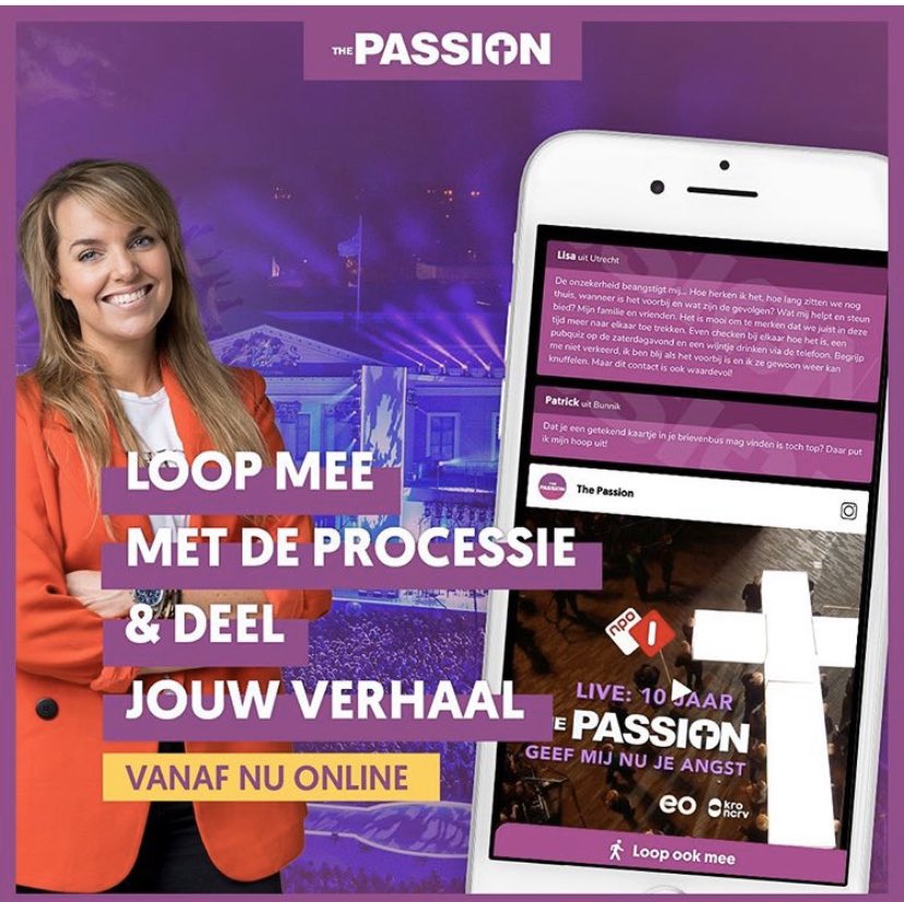 Vanavond! THE PASSION! ❤️ Meelopen met het kruis kan gewoon vanuit je ‘luie stoel’! Ga naar live.thepassion.nl en laat je naam achter. Zo simpel is het! 👍🏻#thepassion #tp20 #geefmijnujeangst #processie #loopmee <a href="/EOnl/">EO</a> <a href="/thepassion/">The Passion</a> <a href="/KroNcrv/">KRO-NCRV</a>