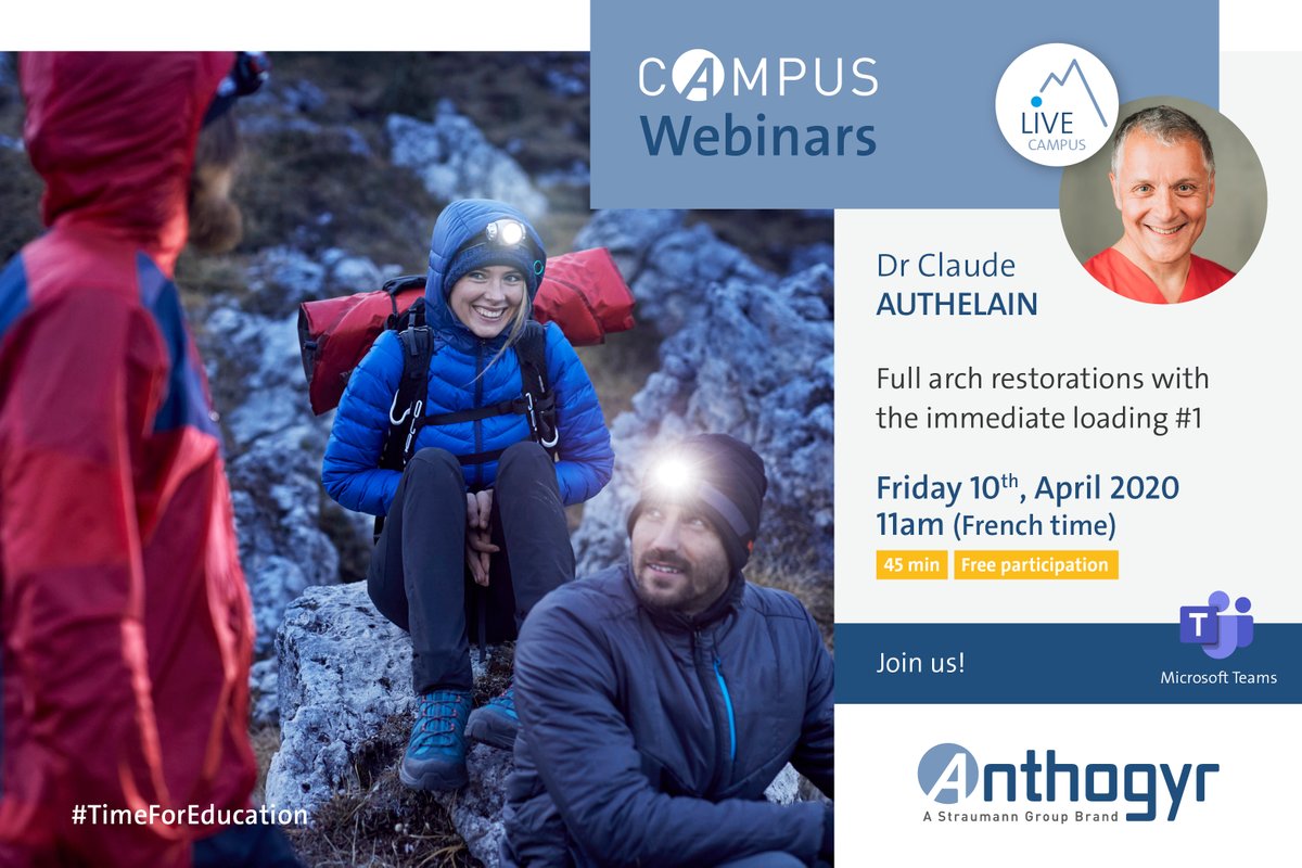Anthogyr_France's tweet image. Join our free live webinar with Dr Claude Authelain to improve your knowledge about Full Arch restauration with the #immediateloading.

Friday 10 April, 11 am (French Time).

Sign up here: bit.ly/2wpidkL 

#TimeForEducation #CampusAnthogyr #implantology 
 #immediacy