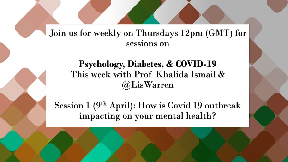 BT1DUK's tweet image. This #live #virtual meet-up for people with #diabetes on the #coronavirus crisis &amp;amp; mental health is in 30 mins! From the award-winning diabetes, psychiatry &amp;amp; psychology team @kingshealth @DiabetesKings &amp;amp; @LisWarren. #GBDoc #type1diabetes Join here: bit.ly/2RyEvrV