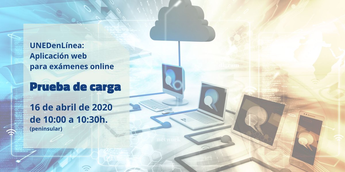 🔴 La UNED va a realizar una prueba de carga de la aplicación web desarrollada para la realización de #ExámenesUNED en línea. 📆 16-04-20. ⏰ 10:00 a 10:30h. El vicerrector de Estudiantes, Alberto Mingo, solicita vuestra colaboración en este comunicado: 👉 direc.to/dzq7