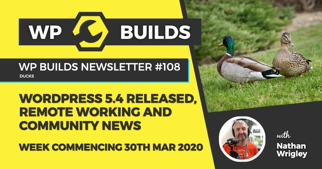 wpbuilds's tweet image. I case you missed it earlier this week: WP Builds Weekly WordPress News #108 – WordPress 5.4 released, remote working and community news
bit.ly/2Rg2DiK

#Wpbuilds #WordPress #Adderley #SEO #News