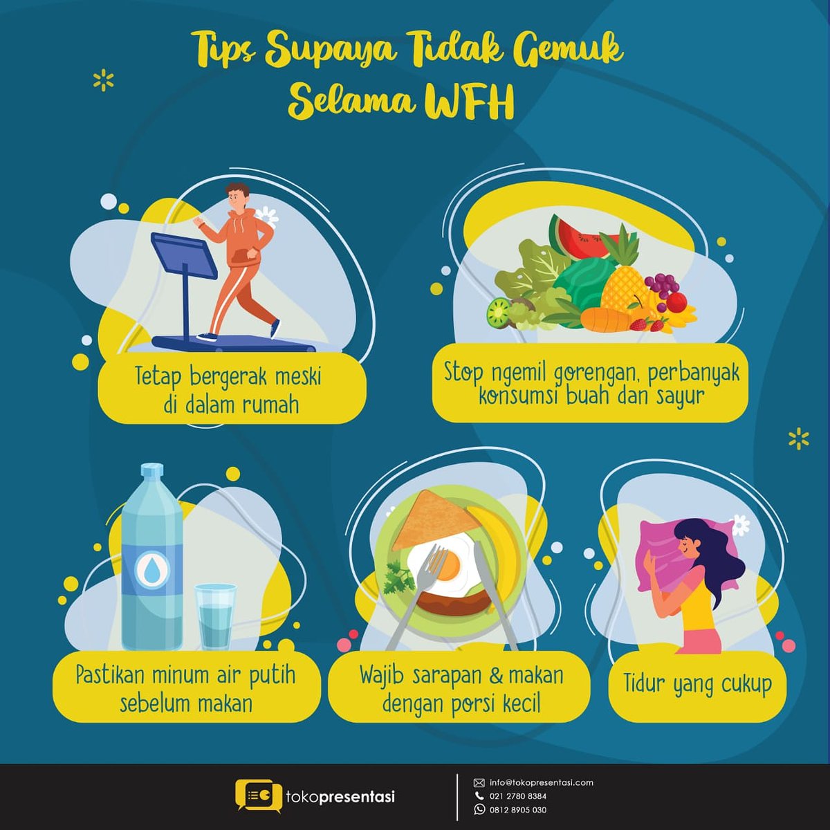 tokopresentasi's tweet image. Ga mau kan badan makin melebar selama karantina di rumah? Yuk tetap langsing dengan melakukan hal-hal ini!

#wfh #diet #tipslangsing #tokopresentasi