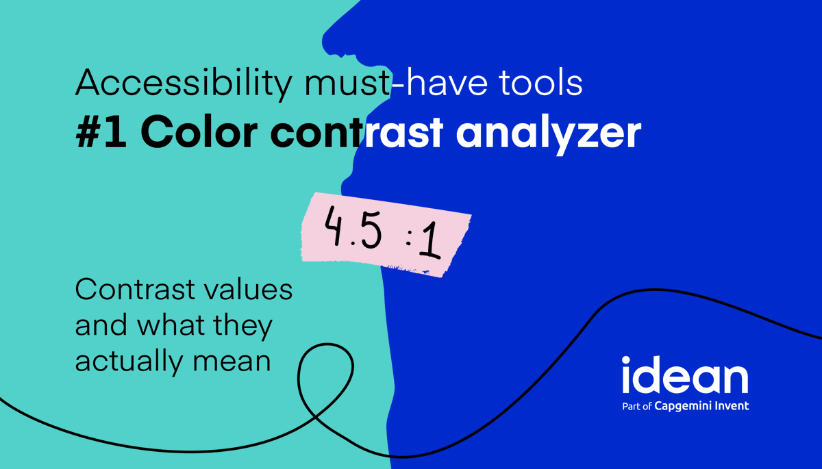 idean_nl's tweet photo. Probably the best-known tool for accessibility is a color contrast analyzer. The Web Content Accessibility Guidelines require a ratio of 4.5 to 1 for regular text. This means that luminance of the brightest color should be 4.5 times brighter than the darker color. #checkyourcolor https://t.co/GnnGwjYDjZ