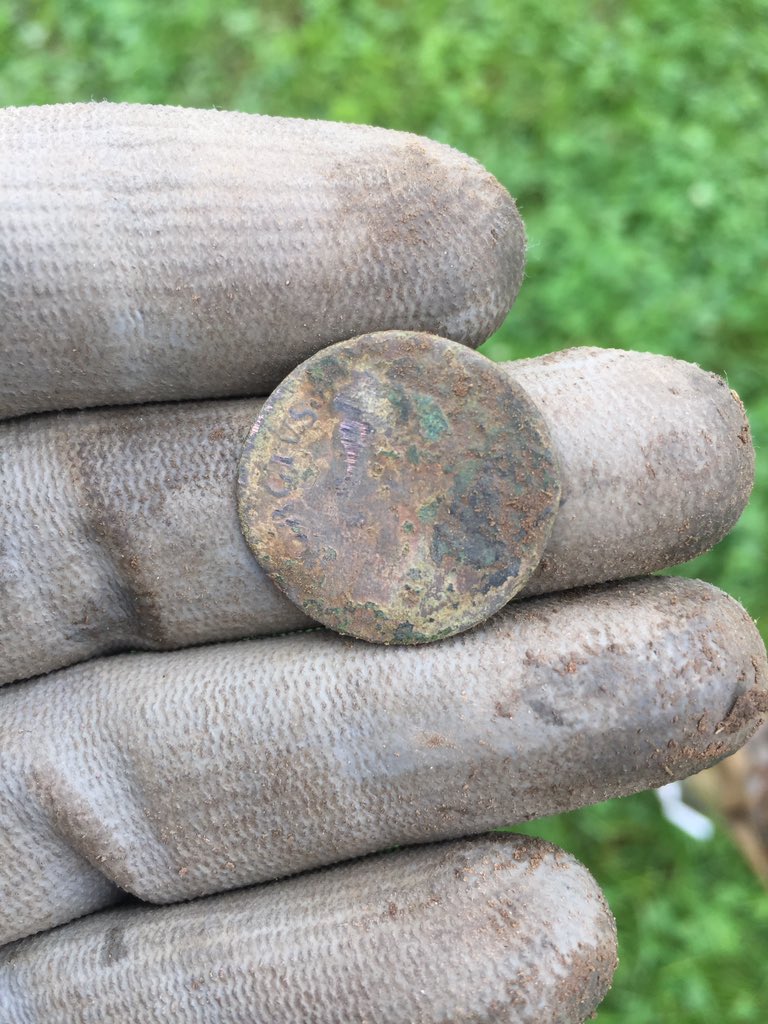 ..on this particular day, I decided to detect one of the fields closer to the farm buildings. I’d never been in this field before but within a few paces, I got a very solid coin signal. Sure enough, it was a coin from the reign of King George II. A fantastic start to the day...