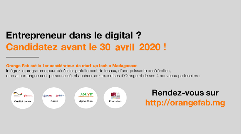 orangefab_mg's tweet photo. 😷 Suite à la propagation du CoVid-19, Orange Fab, #Agrivet, @AUF_Oceanindien, #GIZ, @ShopsPlus) ont décidé de repousser la fin de l'appel au 30 avril 2020.
🚀Il reste donc quelques jours pour candidater : https://t.co/ggRqjbsuKN et bénéficier de 6 mois d'accompagnement ! https://t.co/ljCTCkDnDj