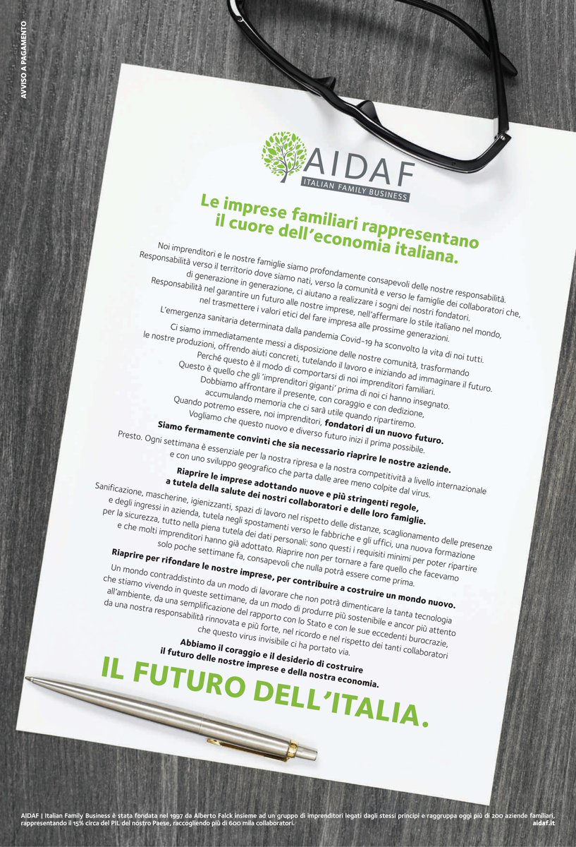 ascavolini's tweet photo. Appello oggi sul @Corriere dell'@AIdAFitalia sulla riapertura delle nostre aziende in sicurezza. Grazie Presidente @CasoliF https://t.co/gvTvY5cO3X