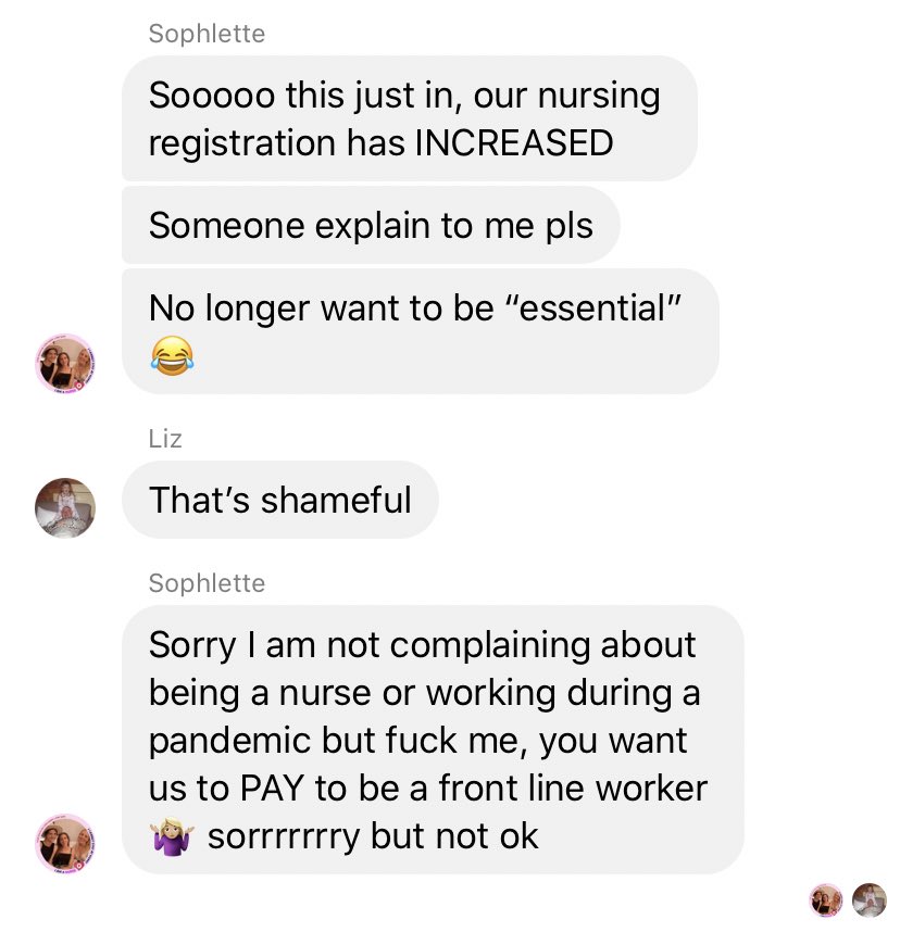 hey i know it’s been a real day online and off but here’s something to boggle the mind: nursing registration fees (an annual expense) have just increased. nurses are being asked to pay more for the privilege of being frontline workers in beyond-shitty conditions