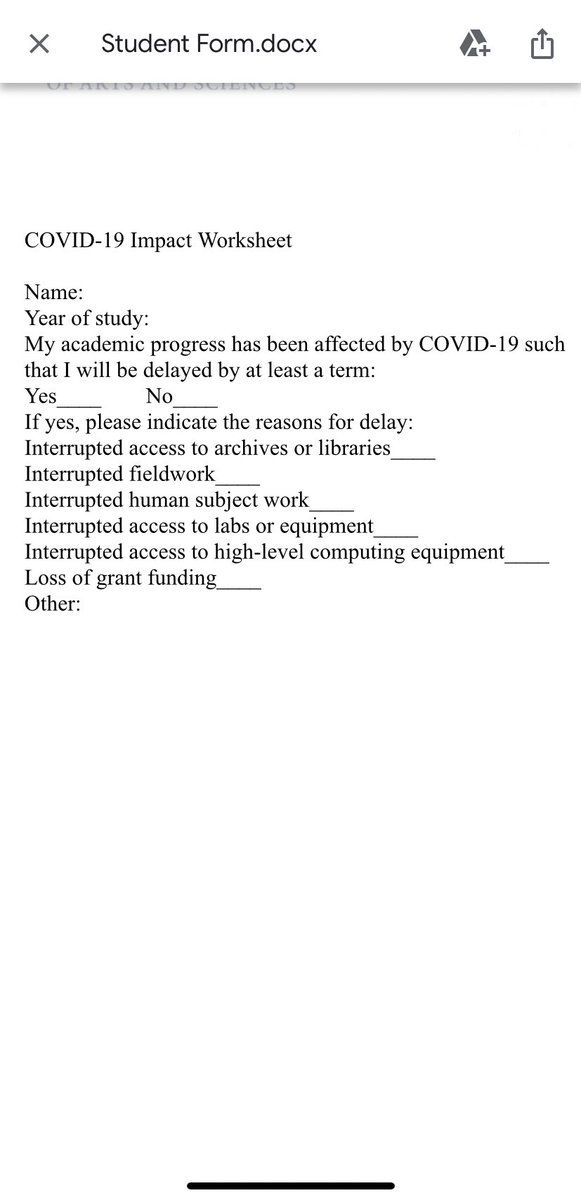 Yale GSAS sent out this bizarre form to students years 4-7 on “COVID Impact”... If a “blanket solution” won’t work, as GSAS insists, how can this extremely broad and over-simplified form help? It’s “blanket” over every discipline and offers no space to describe anything.