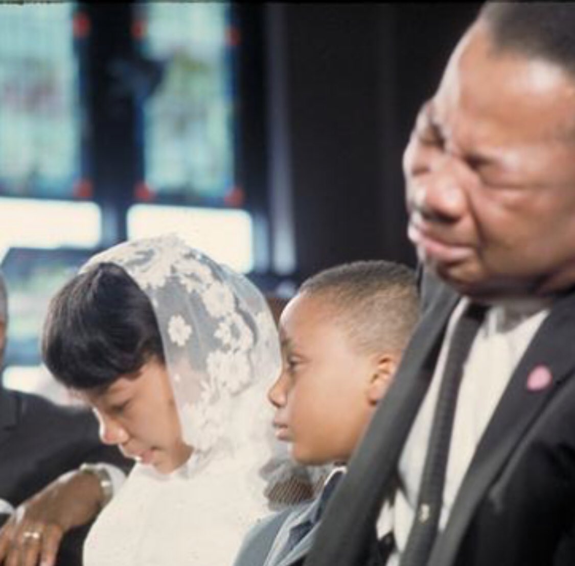 A grieving brother. My uncle, Reverend A.D. King, with my brother, Martin III, and sister, Yolanda, at the funeral service for my father at Ebenezer Baptist Church.  #MLK