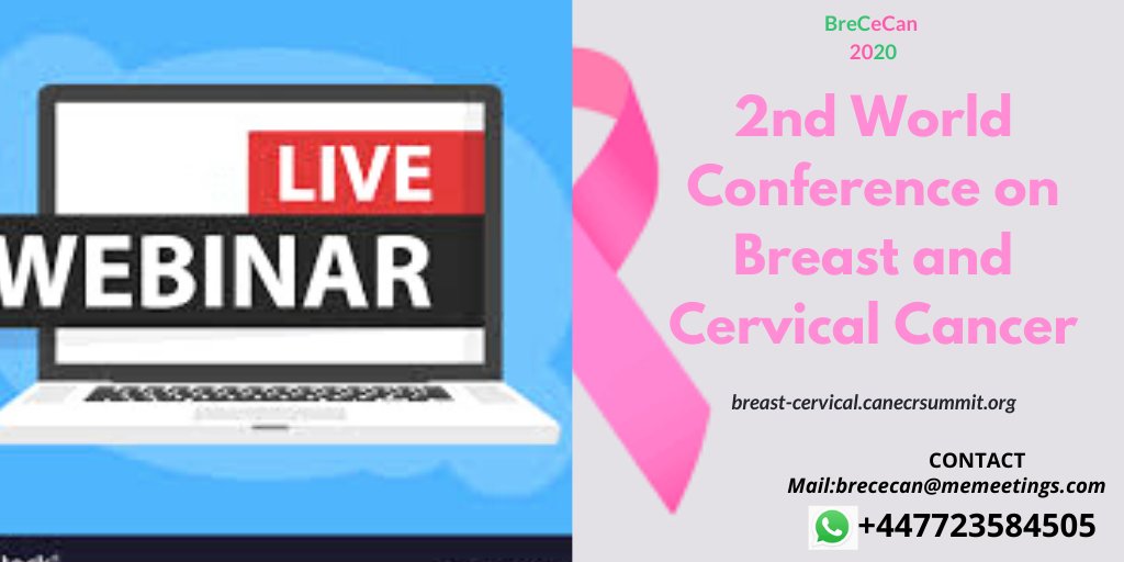 BreCeCan2020's tweet photo. Inviting all the speakers and delegates to our 2nd World Conference on Breast and cervical Cancer Conference going to be held during July 17-18, 2020 as a #webinar.. Submit your speech abstract to participate.
visit: https://t.co/YhT7oFUVkF .
#Cancer #breastcancer #COVIDー19 https://t.co/jSu8i71K8y