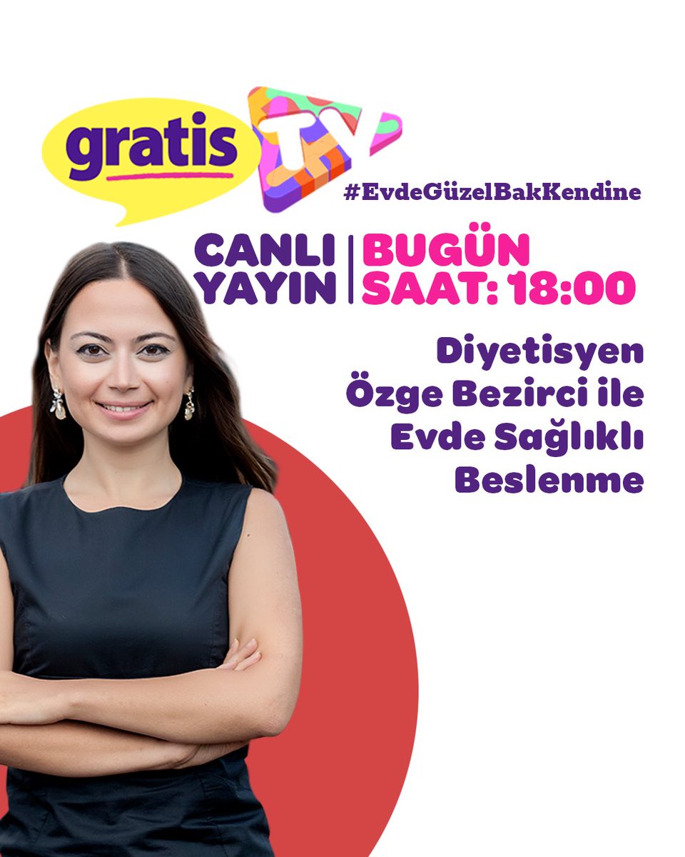 GratisTr's tweet photo. Diyetisyen Özge Bezirci, beslenmenin önemini sizlere anlatmak ve yiyecekleriniz konusunda sizlere bilgi vermek için bugün saat 18.00'de Gratis TV’de CANLI YAYINDA olacak! #EvdeGüzelBakKendine #GratisTV https://t.co/Mirsp1FCYo