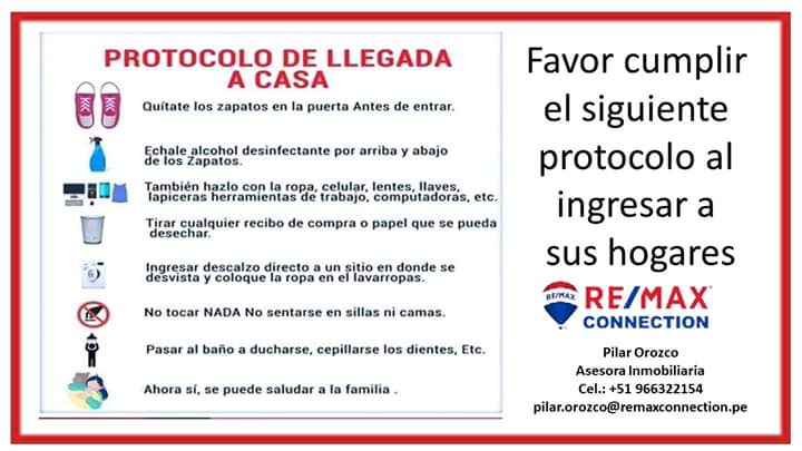 PilarRemax's tweet photo. Pasos a seguir al llegar a casa #Yomequedoencasa
#VenceremosJuntos
#Resistire
#Remax
#RemaxPeru https://t.co/agC4m8lEC2