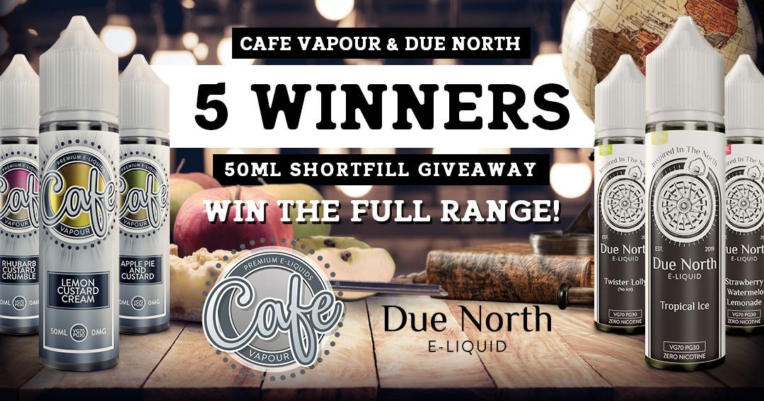 EcigClick's tweet photo. Still time to win the full range - 400mls - of Café Vapour & Due North e-liquids in our free 'n easy to enter #vape #Giveaway - 5 winners - enter now: https://t.co/8DiK1gkeJU #vape #vaping #vapers #freeeliquid #eliquid #ecigclick https://t.co/XPi1EmuYzF