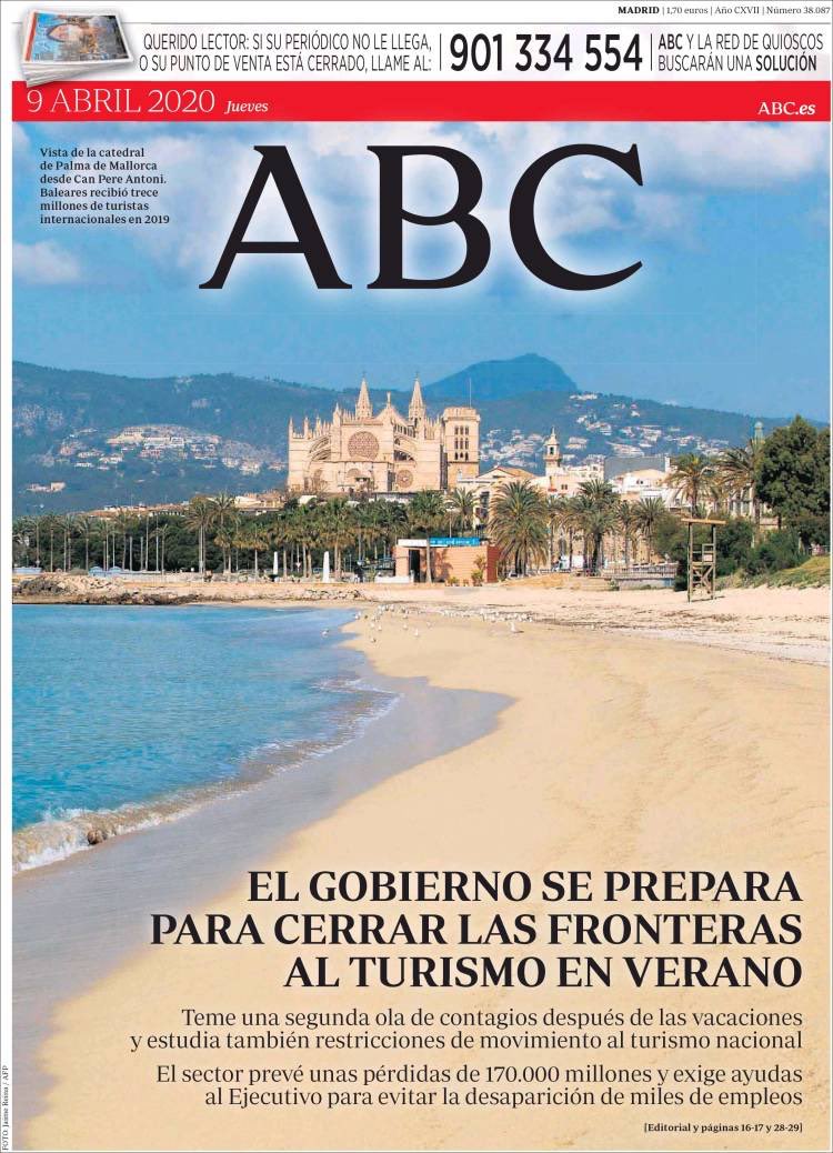Vos vacances d’été en Espagne sont peut être compromises. Selon ABC, « le gouvernement espagnol se prépare à fermer les frontières au tourisme cet été par crainte d’une 2e vague d’épidémie ». Restrictions également possibles sur le tourisme national
