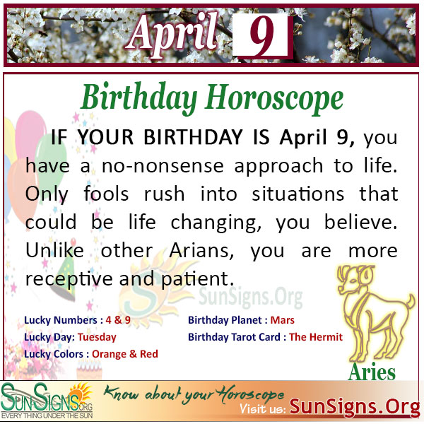 SunSigns.Org on X: "The 9 April birthday horoscope predicts that you are sensitive but can be blunt people if provoked https://t.co/qBpGTS34Me #BirthdayHoroscope #aries #Horoscope #astrology #April_9 #BirthdayPersonality https://t.co/HCRUaCYAqD" / X
